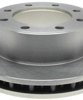 Raybestos 66914R disc brake rotor, angled front view; silver metal automotive brake part
