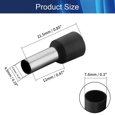 Heavy Duty 250 Pack Of Preinsulated Copper Wire Ferrule Connectors For Quick Plug And Play Electrical Jobs Featuring Slick Crimp Terminals Upgraded For Ve1012 Wires product size diagram with measurements.