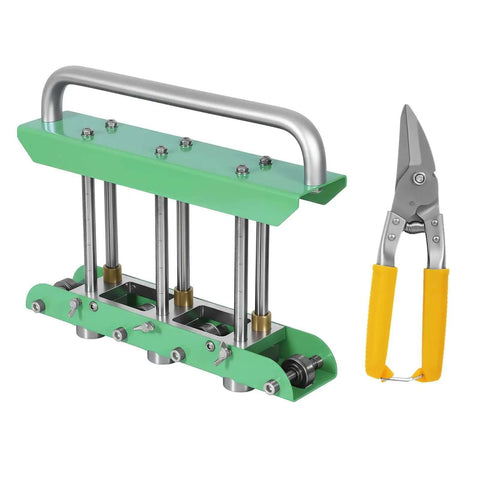 Heavy Duty Pro Grade Sheet Metal Bender Station Disc Bending Machine 0 To 90 Degree shown with yellow-handled metal snips