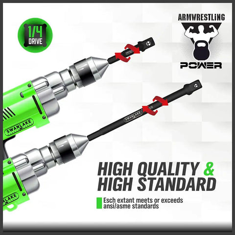 Heavy Duty Six Piece Impact Grade Socket Adapter Set with Three Inch and Six Inch Hex Shank Converts Sockets to Drills