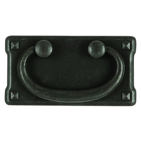 Solid Core Cabinet Pulls One And One Half Inch Center To Center Black Mist Antique Old Mission Style Kitchen Door And Dresser Hardware Three And Three Quarters Inch Length With Five Eighth Inch Projection Hand Forged Look Boss Vibe shown from front