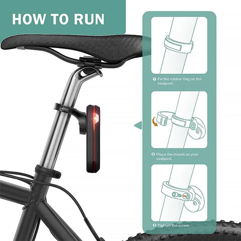 Installation guide for Seat Post Quarter Turn Mount for Garmin Varia Radar on a bike seat post, showing step-by-step process.