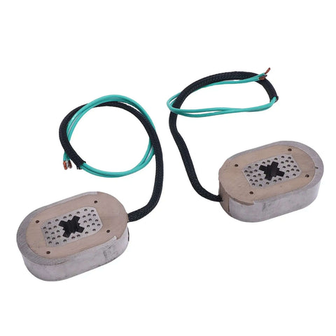 2 Pack 12V Electric Trailer Brake Magnets For RVs And Campers Enhanced Braking Performance With Wear Resistant Metal Go To Upgrade For 10 Inch Electric Brake Systems Fits Most Towing Trailers Long Lasting Reliability, showing two brake magnets with green wires