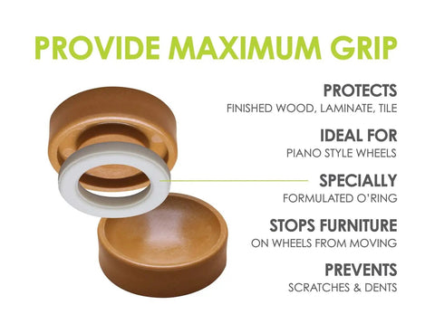 Small Furniture Wheel Caster Cups With Grippy Rubber Grip Set Of 4 1-3/4 Inch Round Floor Protectors, caramel color, open view