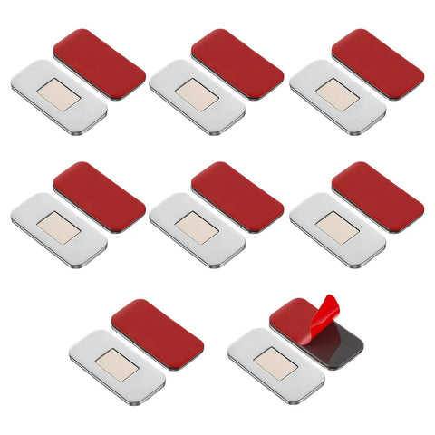 Ultra Thin Cabinet Magnets 8 Pack No Fuss Closure With Adhesive Door Catch, Drawer Latch, shown with red adhesive backing