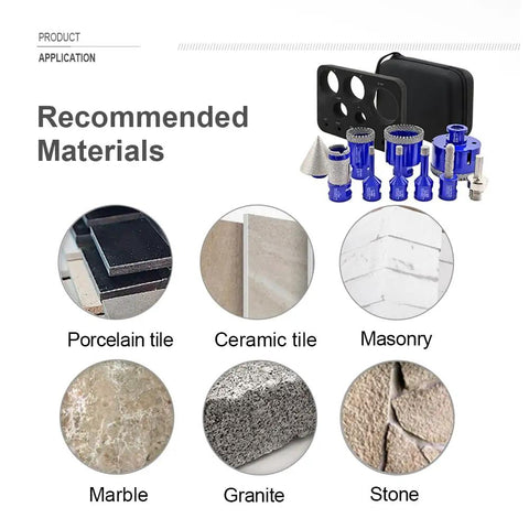 Diamond Drill Core Bit Hole Saw Kit with EVA guide jig for porcelain tile, ceramic, masonry, marble, granite, and stone.