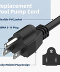 Heavy Duty Rock Solid Replacement Power Cord For Skil SPT77W SPT78W SPT55 Worm Drive Circular Saw Hella Tough showing NEMA 5-15 plug.