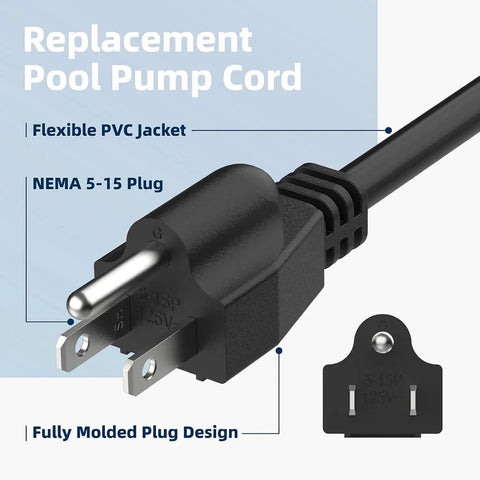 Heavy Duty Rock Solid Replacement Power Cord For Skil SPT77W SPT78W SPT55 Worm Drive Circular Saw Hella Tough showing NEMA 5-15 plug.