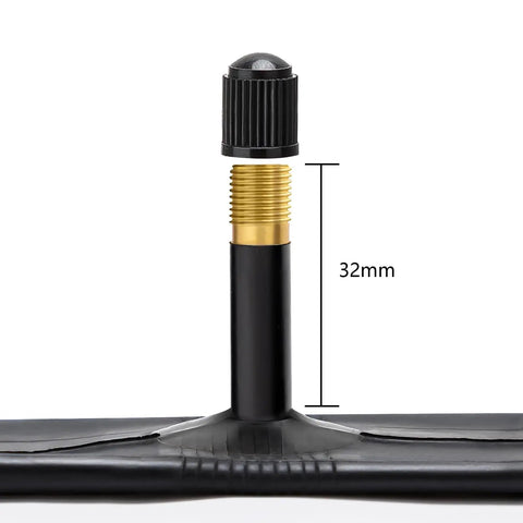 Close-up of Schrader valve on Two Pack Heavy Duty Bike Inner Tubes 12/12.5 Inch Compatible With 12x1.75–2.25 And 12 1/2 X 2 1/4 Inch