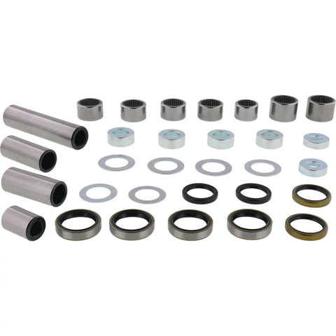 Swing Arm Linkage Bearing Kit For KTM SX F 250 2011 2012 2013 2014 2015 2016 2017 2018 Pro Grade Rebuild Set With Needle Bearings Case Hardened Bushings And Precision Ground Components For Smooth Power Delivery And Long Lasting Durability, kit parts laid out