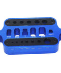 Heavy Duty Hella Durable Aluminum Soldering Station Plate With Secure Multi Size Pockets For Xt60 Xt90 T Plug Banana Connectors Heat Resist Number One Rc Tool Jig Blue, 60x110x15mm blue aluminum jig with multiple connector slots.