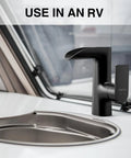 Matte Black Bathroom Faucet With Modern Waterfall Spout, 360 Degree Swivel, Single Hole Deck Mount, ABS Construction in RV
