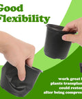 Person demonstrating flexibility of 4-inch plastic nursery pots with hands, showing durability and good for seed starting and transplanting.