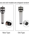 Heavy duty MT2 live tailstock centers: front view showing new type and old type, metal shaft.
