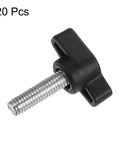 Heavy Duty Plastic Tee Wing Thumb Screws M6 X 20mm Set Of 20 Black T Knobs with standard male thread and zinc core.