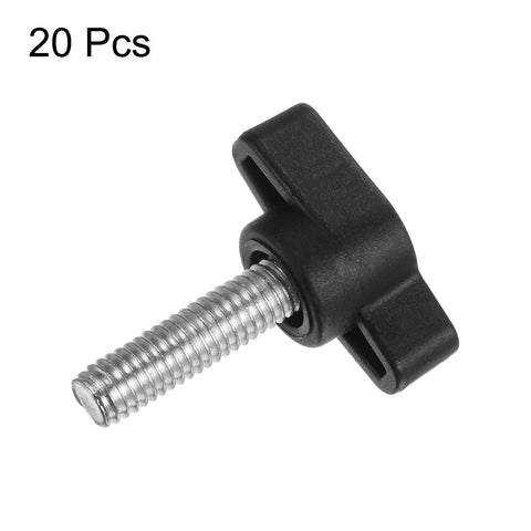 Heavy Duty Plastic Tee Wing Thumb Screws M6 X 20mm Set Of 20 Black T Knobs with standard male thread and zinc core.
