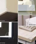 Fan Shaped Furniture Corner Protectors With Strong 3M Adhesive Tape Slam Dunk Edge Guards on various furniture corners.