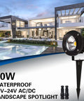 20W Led Outdoor Landscape Spotlight Kit With Stake Waterproof 12V To 24V AC DC Low Voltage Garden Lighting For Trees And Flags Ultra Warm 3000K 4 Pack next to modern house