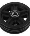 Pro Grade Heavy Duty Roller Guide Wheel Set for Sliding Doors and Barn Door Tracks, black POM V-groove wheel, front view