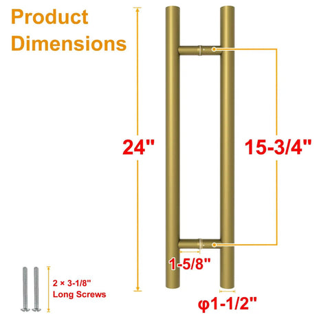 Titanium Gold Round Barn Door Handles For Dual Sided Pulls On Exterior Shower Doors And French Doors, 12 To 59 Inch Lengths