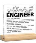 Engineer Gifts For Women And Men Nerdy But Nice Clear Acrylic Desk Sign Decor For Office Classroom Dorm Perfect For Engineering Student Appreciation Birthday Graduation Or Retirement Gift Idea. Acrylic sign with wood base showing engineer definition and gear graphics.