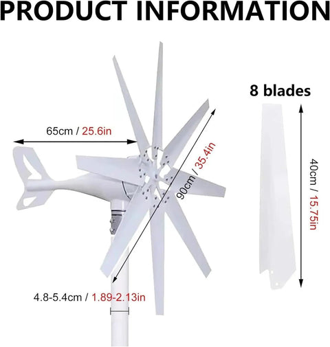 Massive 20000W Wind Turbine Generator Kit With 8 Blades And MPPT Controller dimensions and blade detail