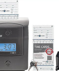 Automatic Punch Time Clock With Six Column Time Cards Captures three shift entries. Top loader design with timecards and keys.
