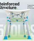 Bottom view of trapezoidal reinforced structure of Heavy Duty Bariatric Shower Chair With 500lb Capacity, Padded Shower Stool For Inside Shower, Six Height Adjustable Tubes, Anti Slip Base, Aluminum Frame, Comfortable Backrest, FSA HSA Eligible