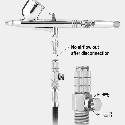 Airbrush Quick Disconnect Coupler With Release Valve Adapter, Includes Five Male Fittings, One Eighth Inch M To F, Easy Quick Change Tool