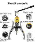 Detail view of Beefy 15 Ton Hydraulic Gear Puller Kit with components labeled like movable handle and alloy steel claw.