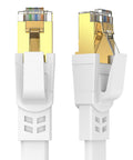Cat8 Ethernet Cable 25 Ft Flat Outdoor Indoor High Speed 2000MHz 40Gbps Gold Plated RJ45 Weatherproof UV Resistant plug view