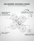 180 Degree Invisible Hinge Zinc Alloy Flush Mount Hardware For Fold Down Tables And Cabinet Doors Silver Finish shown in detail