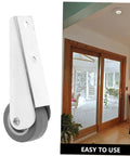 Smooth As Butter 2 Pack Nylon Galvanized Barn Door Rollers With Directional Caster Wheels, close-up of roller with gray wheel.
