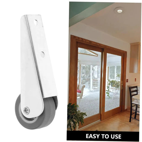 Smooth As Butter 2 Pack Nylon Galvanized Barn Door Rollers With Directional Caster Wheels, close-up of roller with gray wheel.
