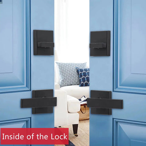 Interior view of blue doors with Double Door Lock Set With Deadbolt Entry Door Lockset Single Cylinder Circle Handle Lower Half Grip