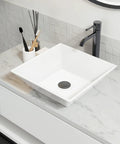 White Square Ceramic Countertop Vessel Sink For Bathroom 16 By 16 By 4.92 Inches Durable Ceramic No Fuss Surface Mount