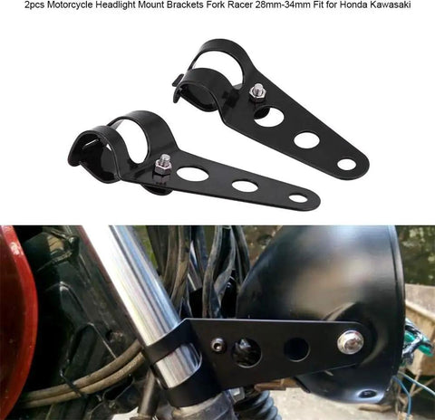 Dual Headlight Mount Brackets for 28mm-34mm Fork Tubes, black stainless steel on motorcycle
