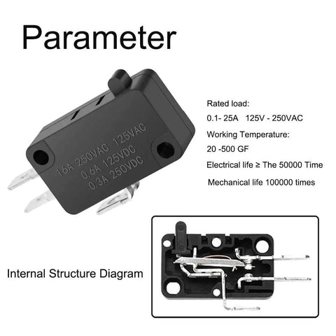 125V To 250V SPDT Snap Action Micro Limit Switch Button For Microwave Ovens And Arcade Door Interlocks, 1NO 1NC, 16A Rating