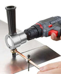 Double Head Sheet Metal Cutter Drill Attachment With 360 Degree Rotating Heavy Duty Nibbler in use on metal sheet