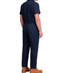 Back view of Heavy Duty Short Sleeve Coveralls For Men Work Jumpsuit Navy Cotton Polyester Blend Featuring Massive Storage Pockets.
