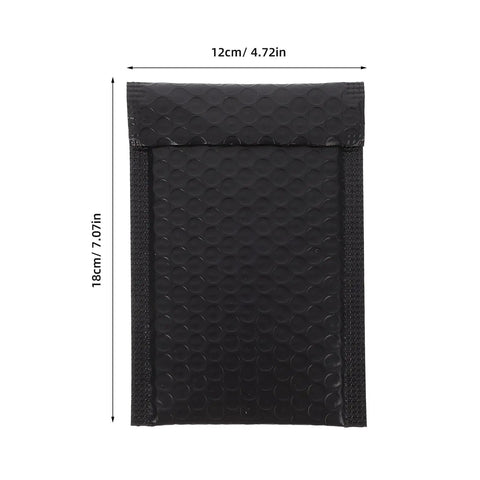 Black Bubble Mailers 12 By 18 Inch Plus 4 Inch Padded Self Seal Shipping Bags displayed vertically showing dimensions.
