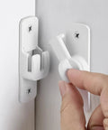 Dead Simple Matte White Gate Lock For Aluminum Barn Doors seamless latch installation on white door with hand adjusting lock.