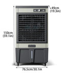 Quiet Portable Evaporative Air Cooler With Rollers And Large Water Tank Brings Kickin Cold Breeze To Home Office, front view with dimensions.