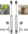 Image of Soft Close Cabinet Hinges With Gas Spring Lid Support For Kitchen Cabinets Hydraulic Lift Set Of 2. Includes two hinges with 100N gas springs, mounting plates, and screws for easy installation.