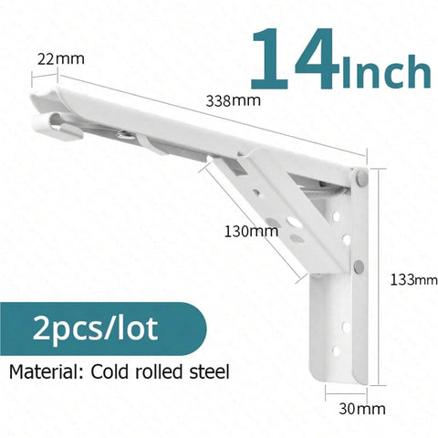 Heavy Duty Folding Shelf Brackets Built From Stainless Steel Collapsible For Tables And Workspaces White 14 Inch Space Saving