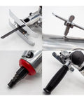 Knockout Pneumatic Jigsaw For Woodworking And Furniture Fab, Portable Air Reciprocating Saw With Swappable Handle, details of cutting blade and handle.