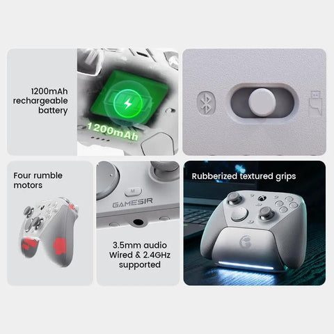 Wired And Wireless Xbox Controller For Series X S PC And Android With features like 1200mAh battery, rumble motors, and audio jack.