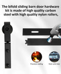 Bi-Fold Barn Door Hardware Kit For Closet, 30 Inch Track System, Black Roller Guides, carbon steel and nylon rollers