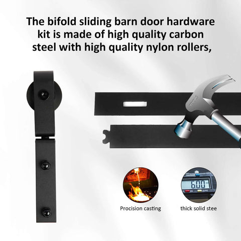 Bi-Fold Barn Door Hardware Kit For Closet, 30 Inch Track System, Black Roller Guides, carbon steel and nylon rollers