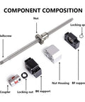 Rock Solid 800mm RM1605 Ball Screw Kit With Double Nut Housing BK BF12 End Supports And DFU Coupler, component layout